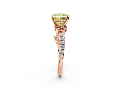 Rose gold Fancy Yellow Princess Cut Solitaire Leaf-Inspired Diamond Ring with Pavé Band and Four-Prong Setting_2