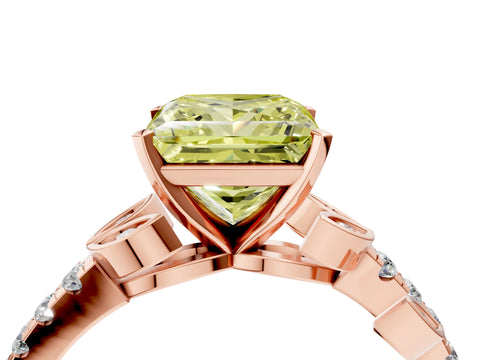 Rose gold Fancy Yellow Princess Cut Solitaire Leaf-Inspired Diamond Ring with Pavé Band and Four-Prong Setting_4