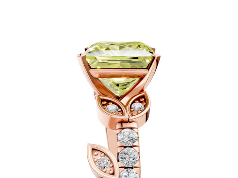 Rose gold Fancy Yellow Princess Cut Solitaire Leaf-Inspired Diamond Ring with Pavé Band and Four-Prong Setting_5
