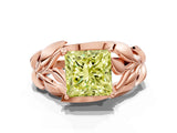 Rose gold Fancy Yellow Princess Cut Solitaire Leaf-Inspired Engagement Ring with Prong Setting_12