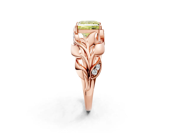 Rose Gold Princess Cut Pave Leaf Bypass Engagement Ring Setting for Fancy Yellow Center
