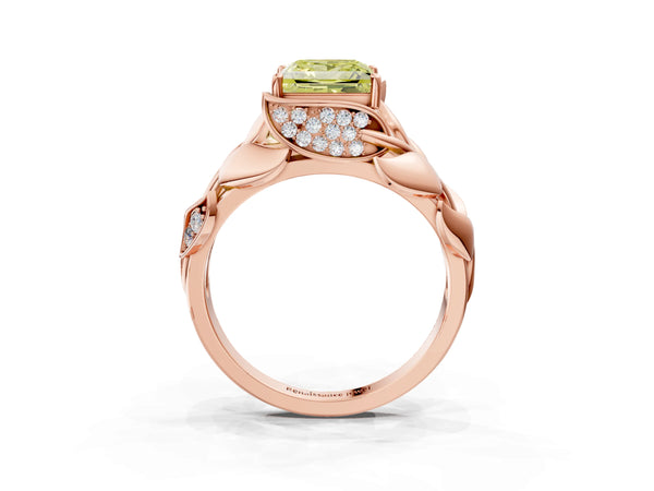 Rose Gold Princess Cut Pave Leaf Bypass Engagement Ring Setting for Fancy Yellow Center