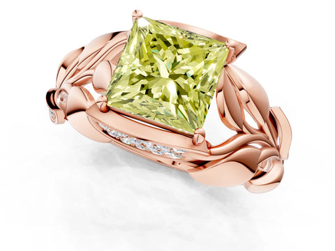 Rose gold Fancy Yellow Princess Cut Solitaire Leaf-Inspired Engagement Ring with Prong Setting_1