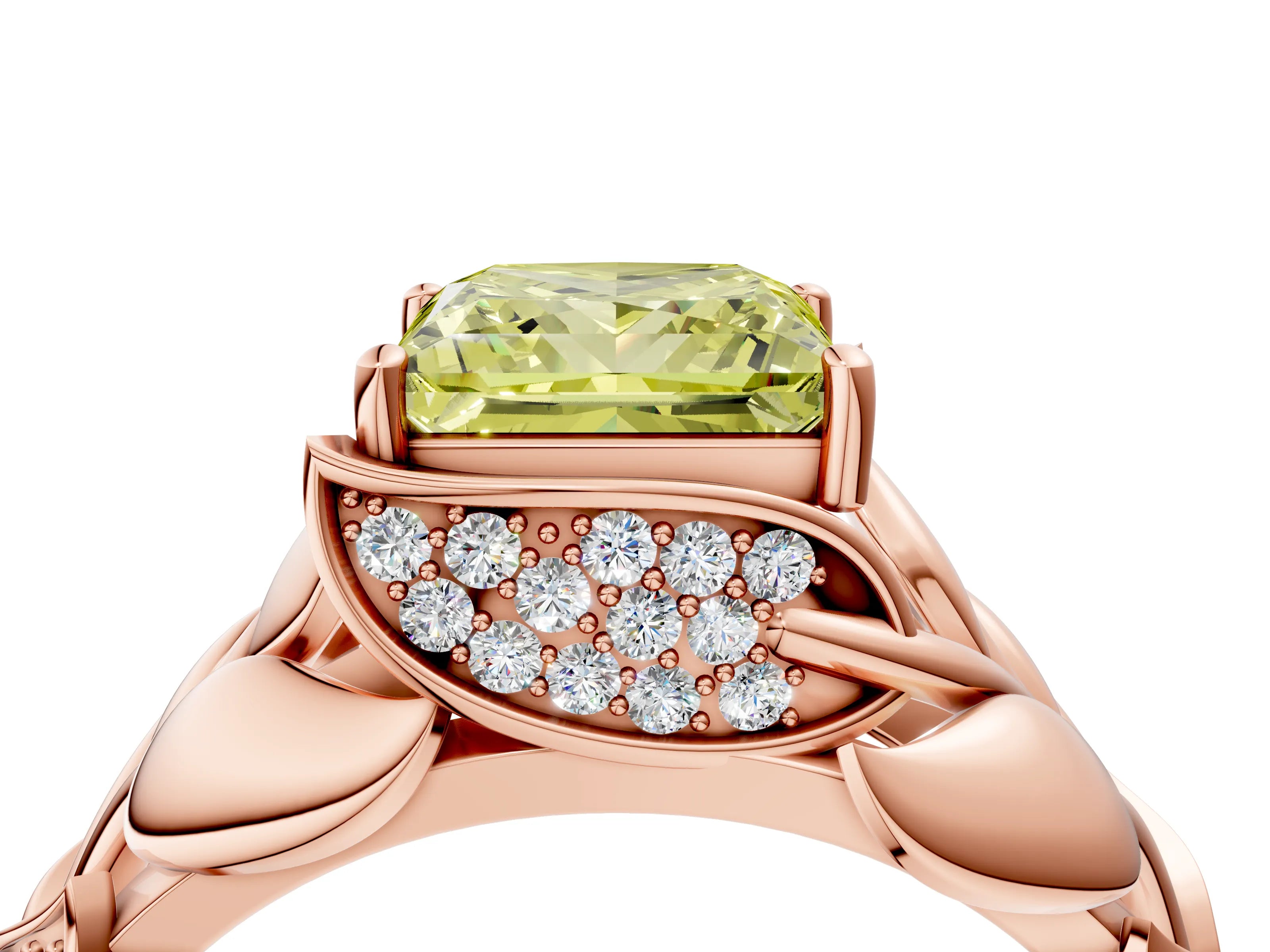 Rose gold Fancy Yellow Princess Cut Solitaire Leaf-Inspired Engagement Ring with Prong Setting_4