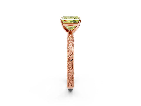 Rose gold Fancy Yellow Princess Cut Solitaire Milgrain Engraved Band with Four-Prong Setting_2