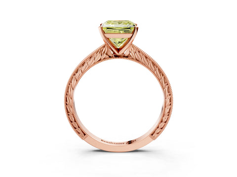 Rose gold Fancy Yellow Princess Cut Solitaire Milgrain Engraved Band with Four-Prong Setting_3
