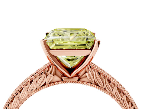 Rose gold Fancy Yellow Princess Cut Solitaire Milgrain Engraved Band with Four-Prong Setting_4