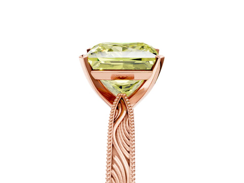 Rose gold Fancy Yellow Princess Cut Solitaire Milgrain Engraved Band with Four-Prong Setting_5