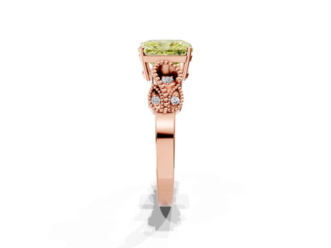 Rose gold Fancy Yellow Princess Cut Solitaire Milgrain Leaf Band with Prong Setting_1