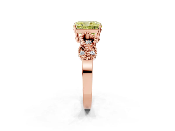 Rose gold Fancy Yellow Princess Cut Solitaire Milgrain Leaf Band with Prong Setting
