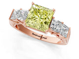 Rose gold Fancy Yellow Princess Cut Solitaire Princess Side Stone Engraved Band Prong Setting Ring_1