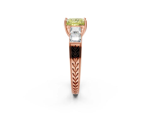 Rose gold Fancy Yellow Princess Cut Solitaire Princess Side Stone Engraved Band Prong Setting Ring_2