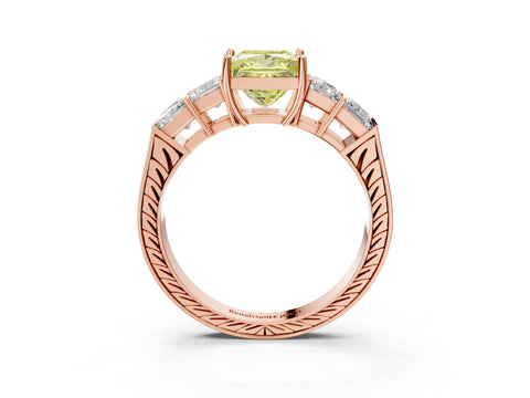 Rose gold Fancy Yellow Princess Cut Solitaire Princess Side Stone Engraved Band Prong Setting Ring_3