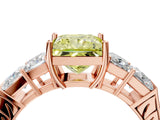 Rose gold Fancy Yellow Princess Cut Solitaire Princess Side Stone Engraved Band Prong Setting Ring_4