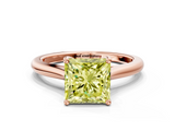 Rose gold Fancy Yellow Princess  Cut Solitaire Ring with Cathedral Band and Four-Prong Setting