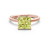 Rose gold Fancy Yellow Princess  Cut Solitaire Ring with Thin Band and Four-Prong Setting