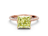 Rose gold Fancy Yellow Princess Cut Solitaire Split Shank Pave Diamond Engagement Ring with Four-Prong Setting