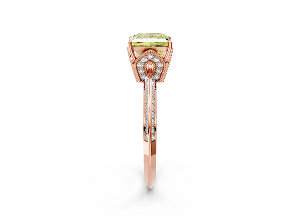 Rose Gold Princess Cut Graduated Pave Engagement Ring Setting for Fancy Yellow Center