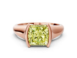 Rose gold Fancy Yellow Princess Cut Solitaire Tension Set Diamond Ring with Split Shank Band