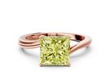 Rose gold Fancy Yellow Princess  Cut Solitaire Twist Band Ring with Four-Prong Setting