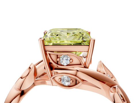 Rose gold Fancy Yellow Princess Cut Solitaire Twist Engagement Ring with Leaf Accents and Prong Setting_16