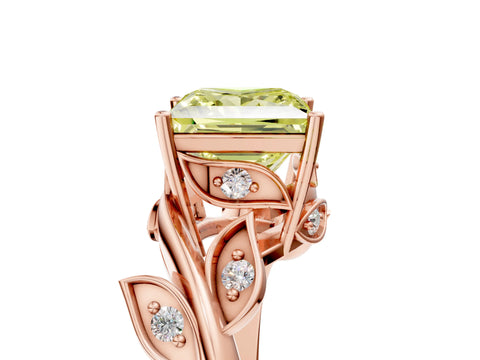Rose gold Fancy Yellow Princess Cut Solitaire Twist Engagement Ring with Leaf Accents and Prong Setting_17
