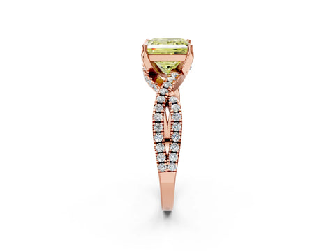 Rose gold Fancy Yellow Princess Cut Solitaire Twist Pave Diamond Engagement Ring with Prong Setting_2