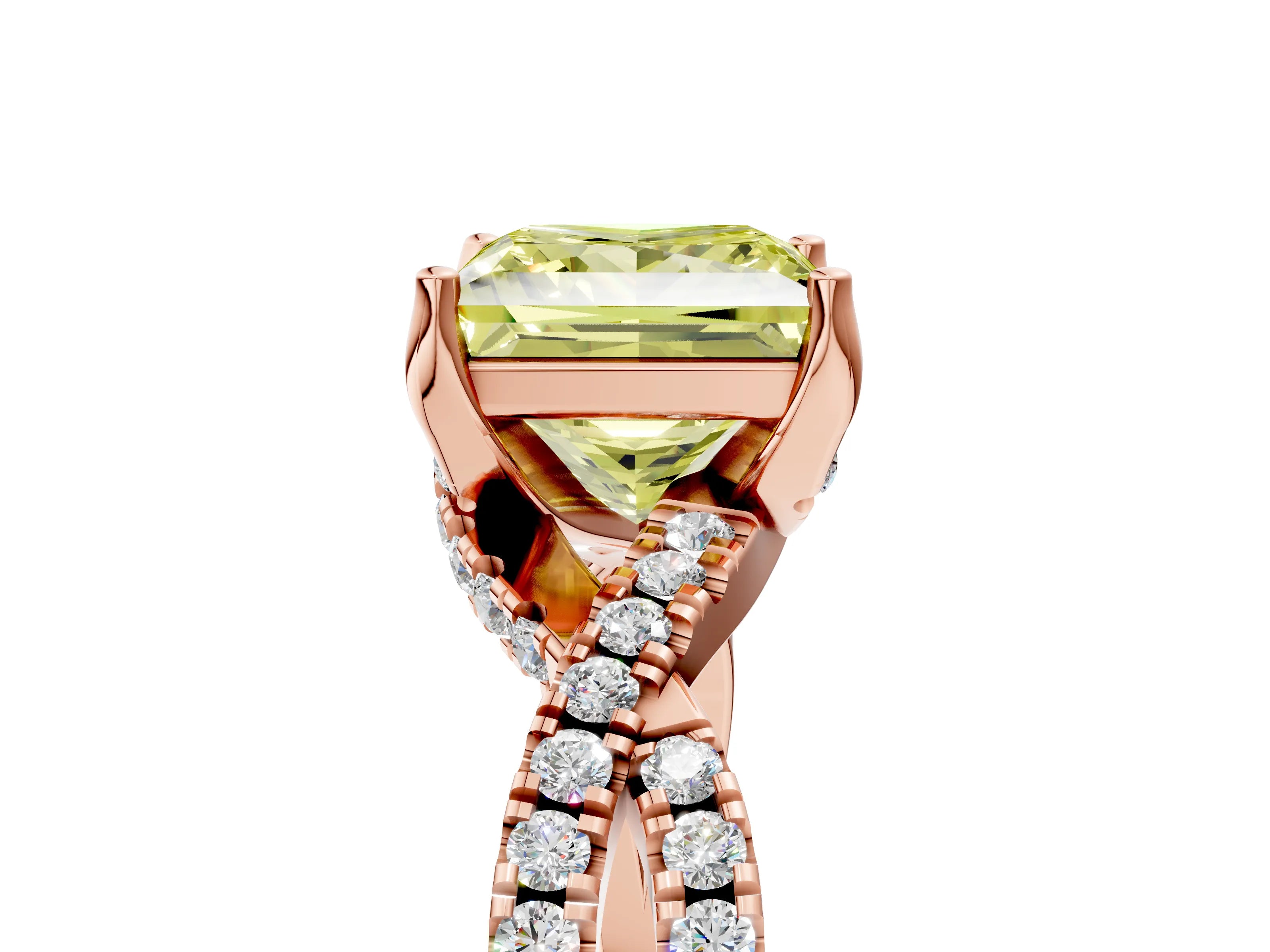 Rose gold Fancy Yellow Princess Cut Solitaire Twist Pave Diamond Engagement Ring with Prong Setting_5