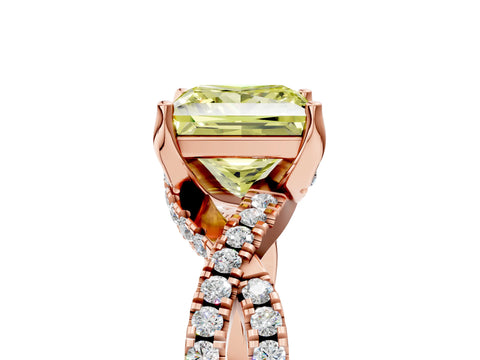Rose gold Fancy Yellow Princess Cut Solitaire Twist Pave Diamond Engagement Ring with Prong Setting_5