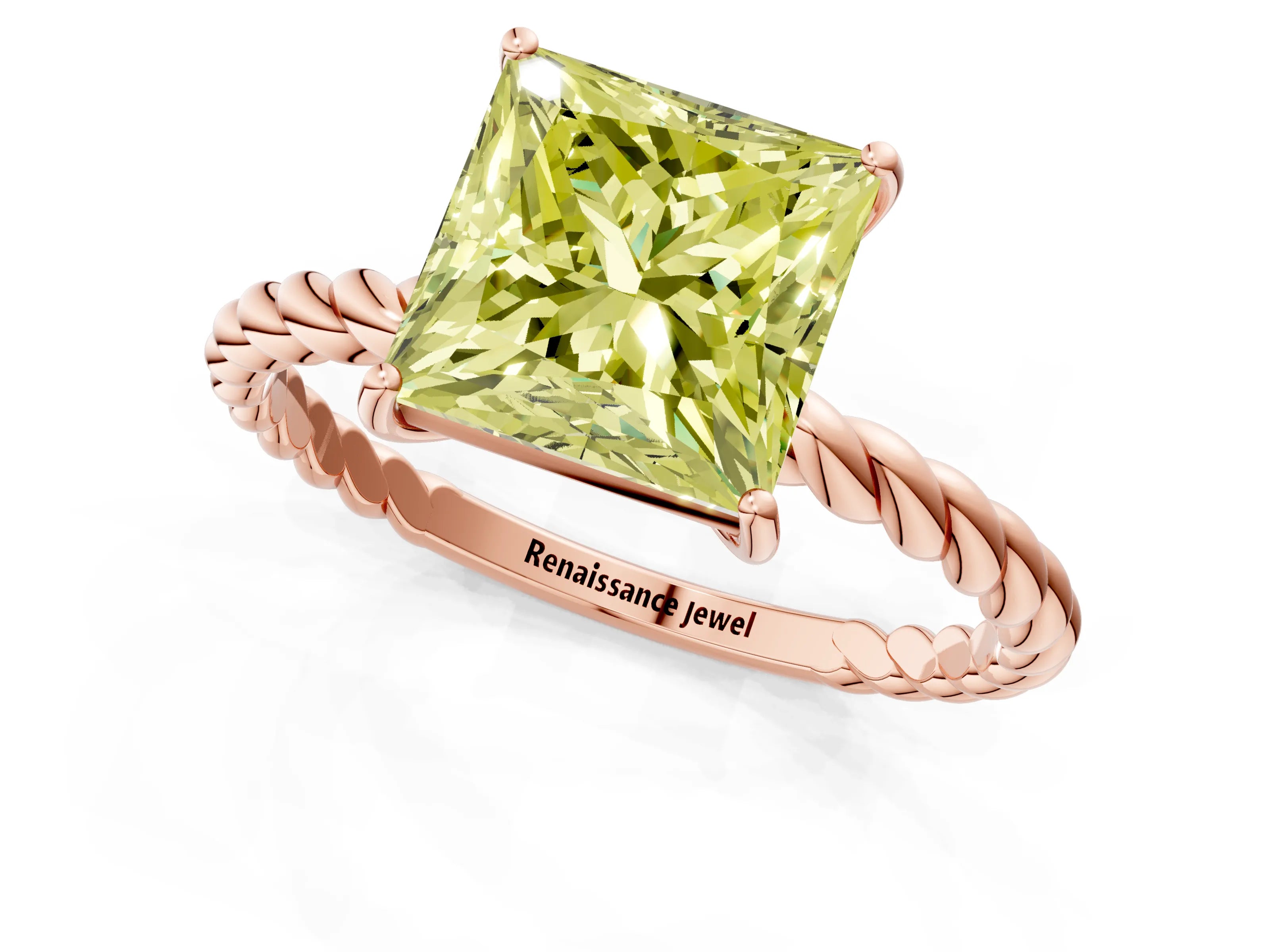 Rose gold Fancy Yellow Princess Cut Solitaire Twisted Band 4-Prong Ring_1