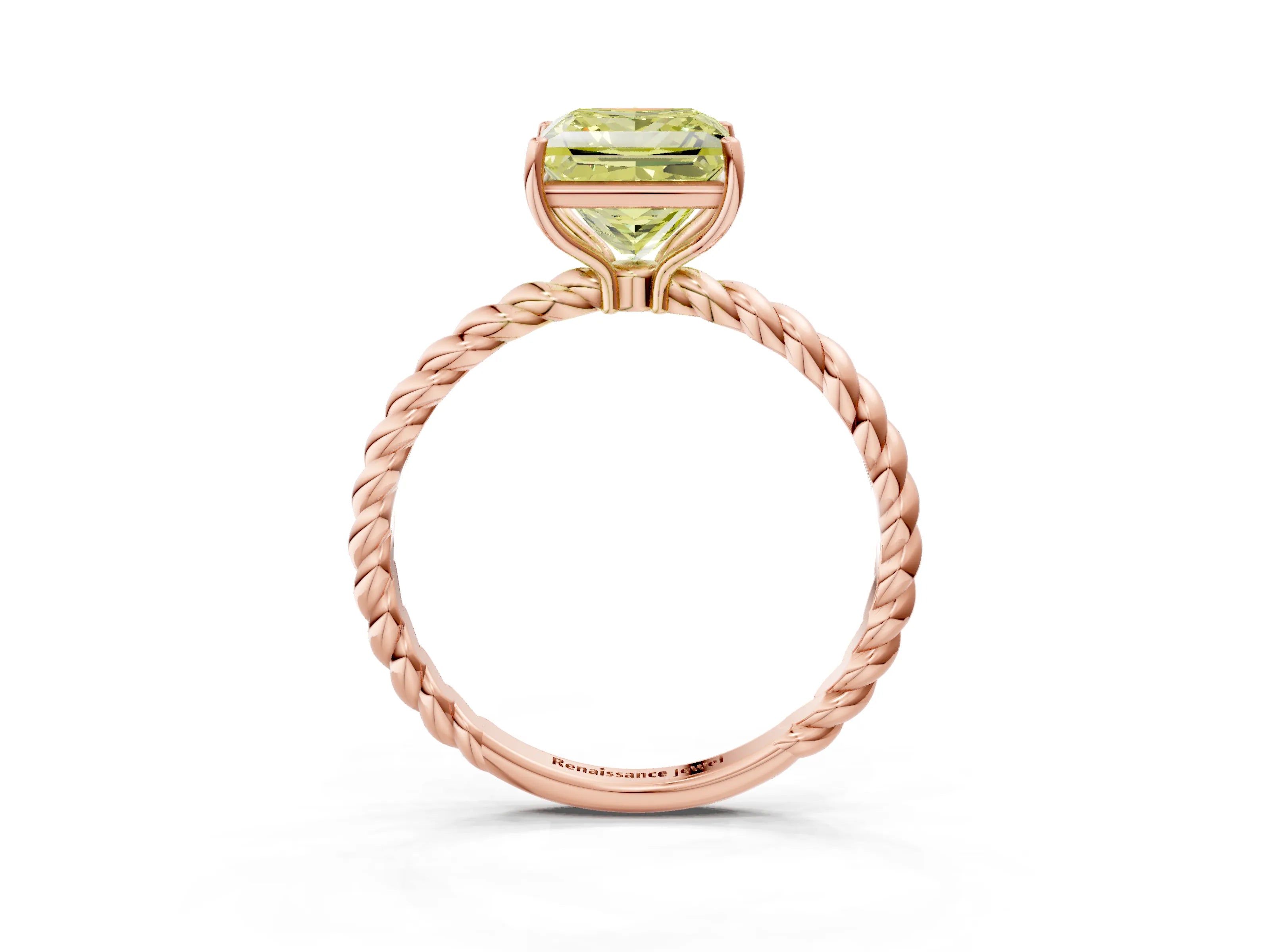 Rose gold Fancy Yellow Princess Cut Solitaire Twisted Band 4-Prong Ring_3
