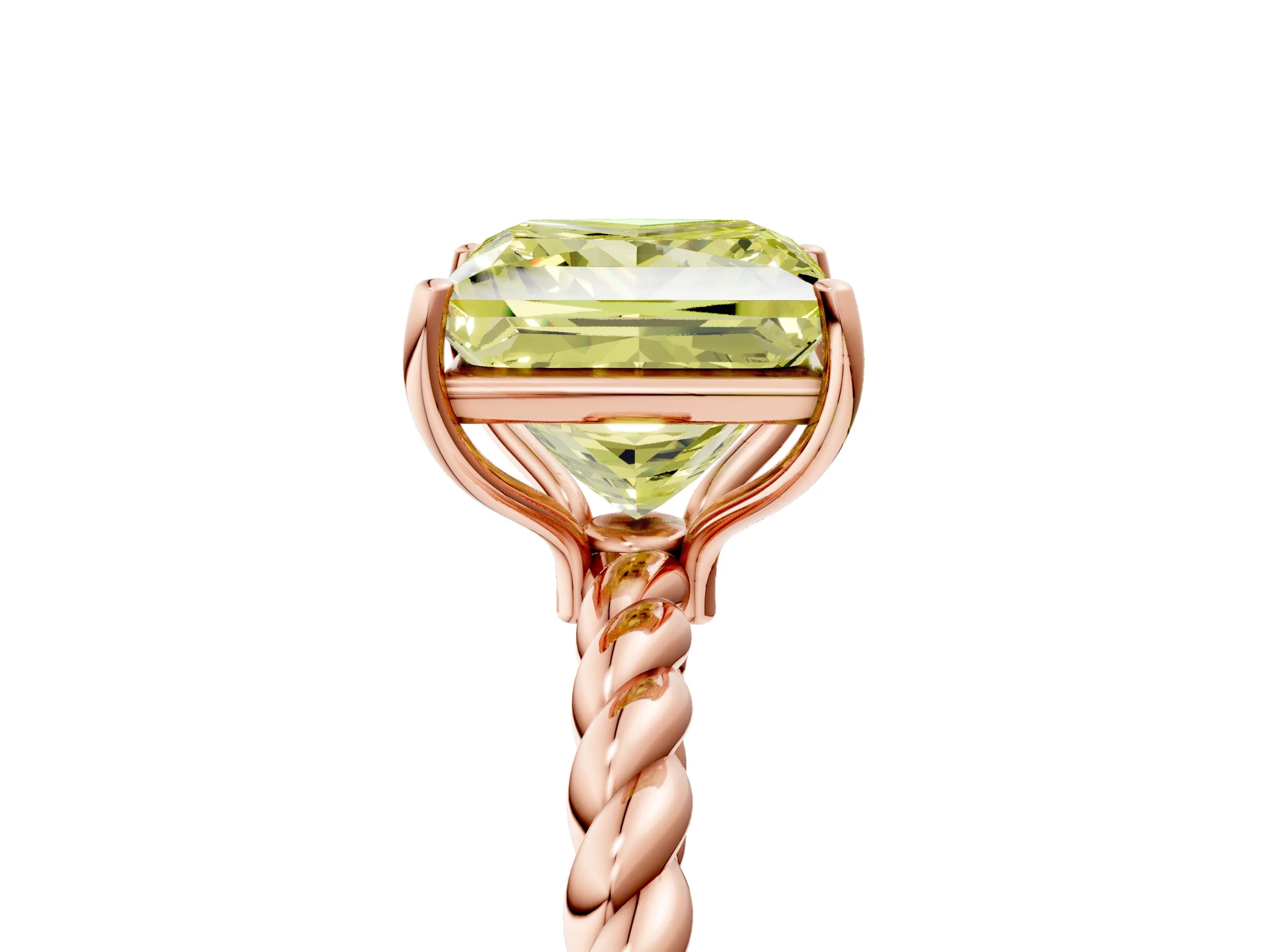 Rose gold Fancy Yellow Princess Cut Solitaire Twisted Band 4-Prong Ring_5