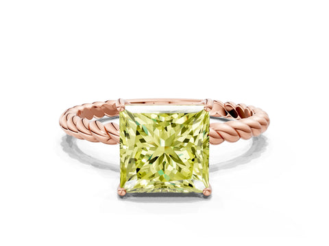 Rose gold Fancy Yellow Princess Cut Solitaire Twisted Band 4-Prong Ring