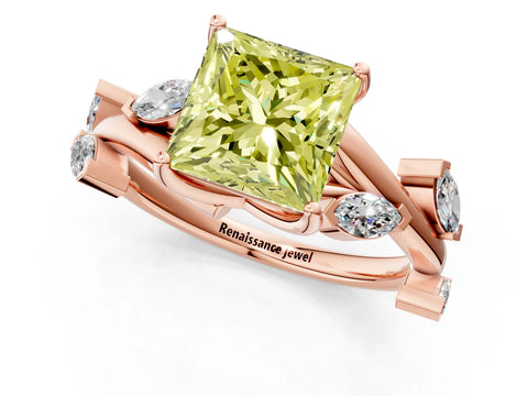Rose gold Fancy Yellow Princess Cut Solitaire Twisted Band Marquise Accent Prong Setting Ring_1