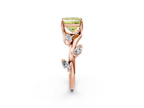 Rose gold Fancy Yellow Princess Cut Solitaire Twisted Band Marquise Accent Prong Setting Ring_2