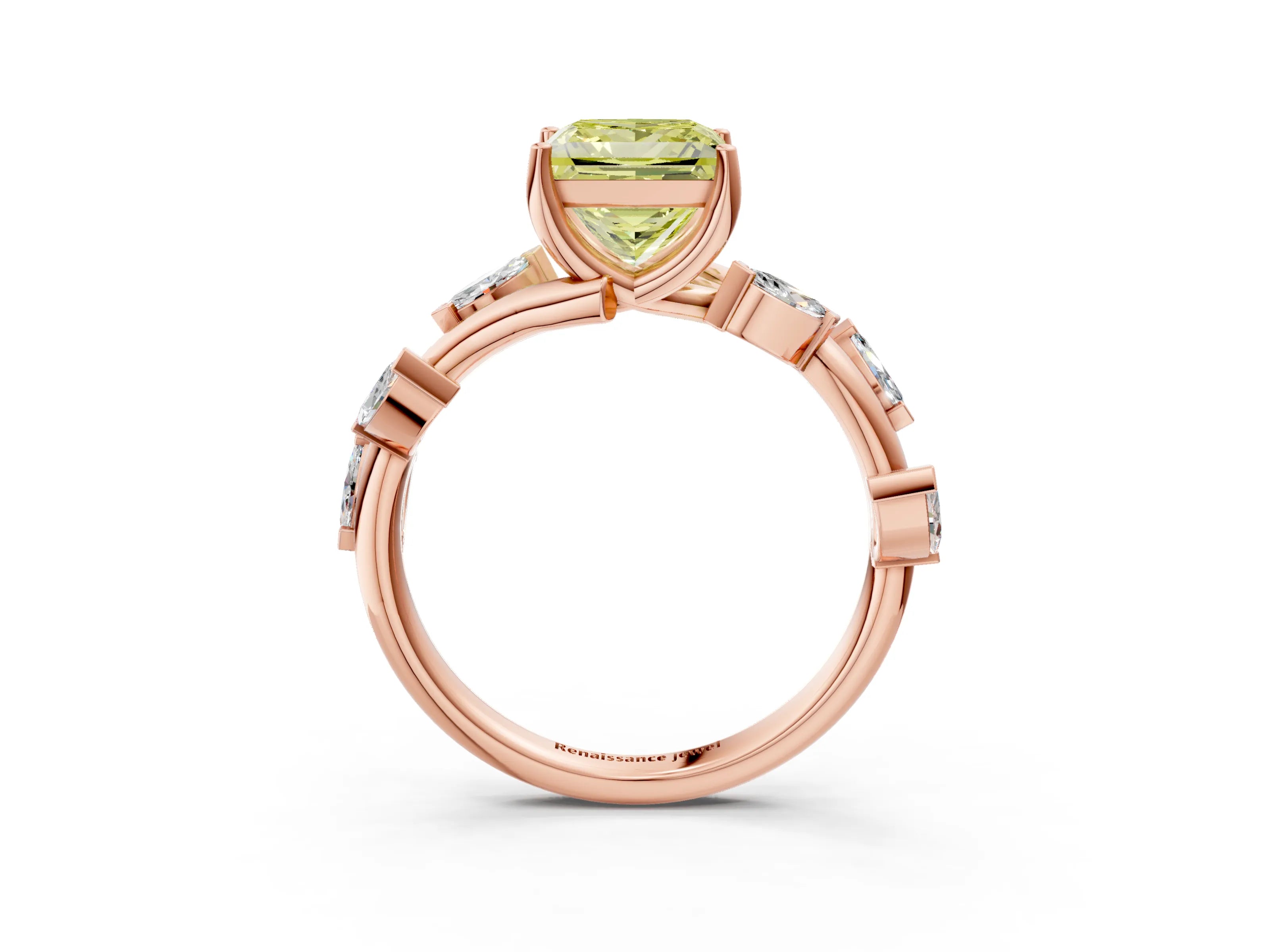 Rose gold Fancy Yellow Princess Cut Solitaire Twisted Band Marquise Accent Prong Setting Ring_3