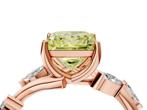Rose gold Fancy Yellow Princess Cut Solitaire Twisted Band Marquise Accent Prong Setting Ring_4