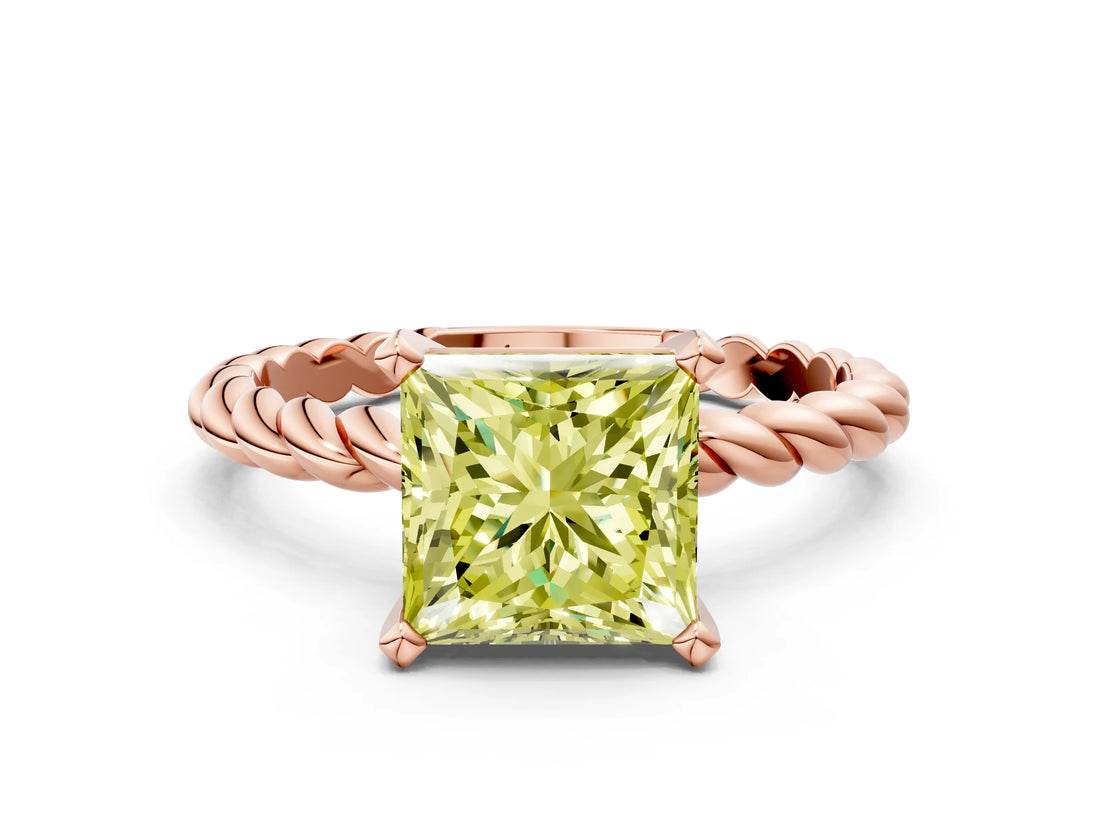 Rose gold Fancy Yellow Princess  Cut Solitaire Twisted Band with Four-Prong Setting_29