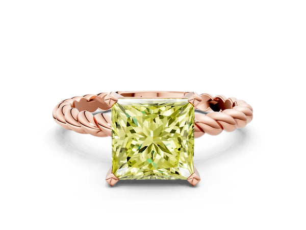 Rose gold Fancy Yellow Princess  Cut Solitaire Twisted Band with Four-Prong Setting