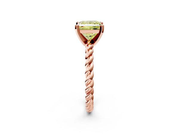 Rose gold Fancy Yellow Princess  Cut Solitaire Twisted Band with Four-Prong Setting