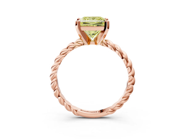 Rose gold Fancy Yellow Princess  Cut Solitaire Twisted Band with Four-Prong Setting