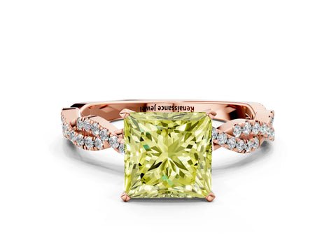Rose gold Fancy Yellow Princess Cut Solitaire Twisted Pave Band with Four-Prong Setting_3