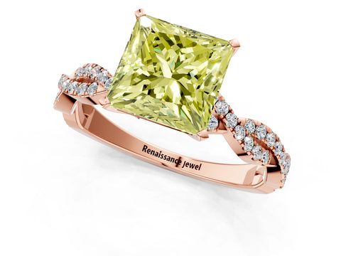 Rose gold Fancy Yellow Princess Cut Solitaire Twisted Pave Band with Four-Prong Setting_4