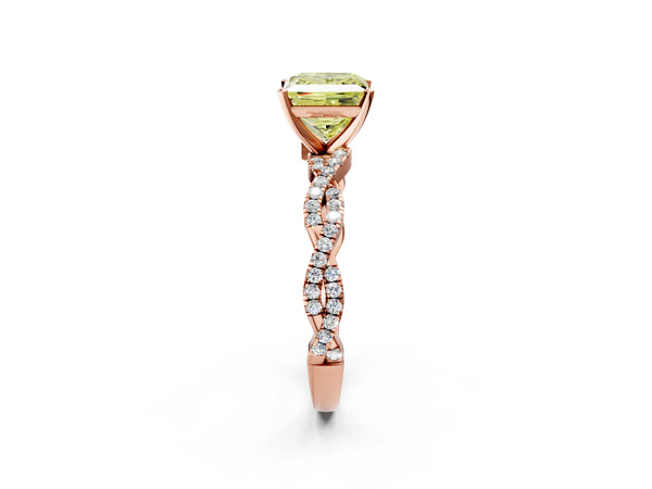 Rose gold Fancy Yellow Princess Cut Solitaire Twisted Pave Band with Four-Prong Setting
