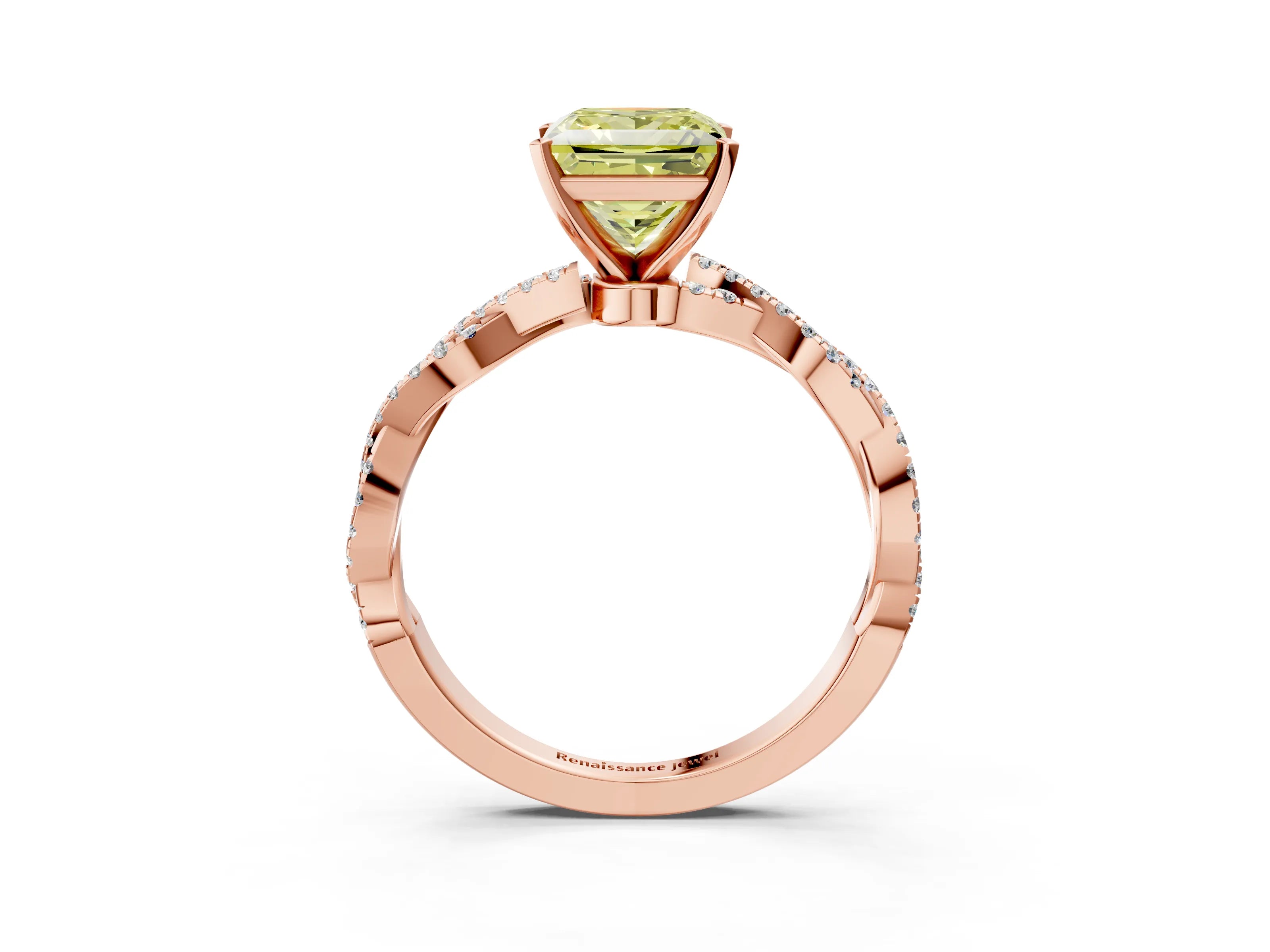 Rose gold Fancy Yellow Princess Cut Solitaire Twisted Pave Band with Four-Prong Setting_6
