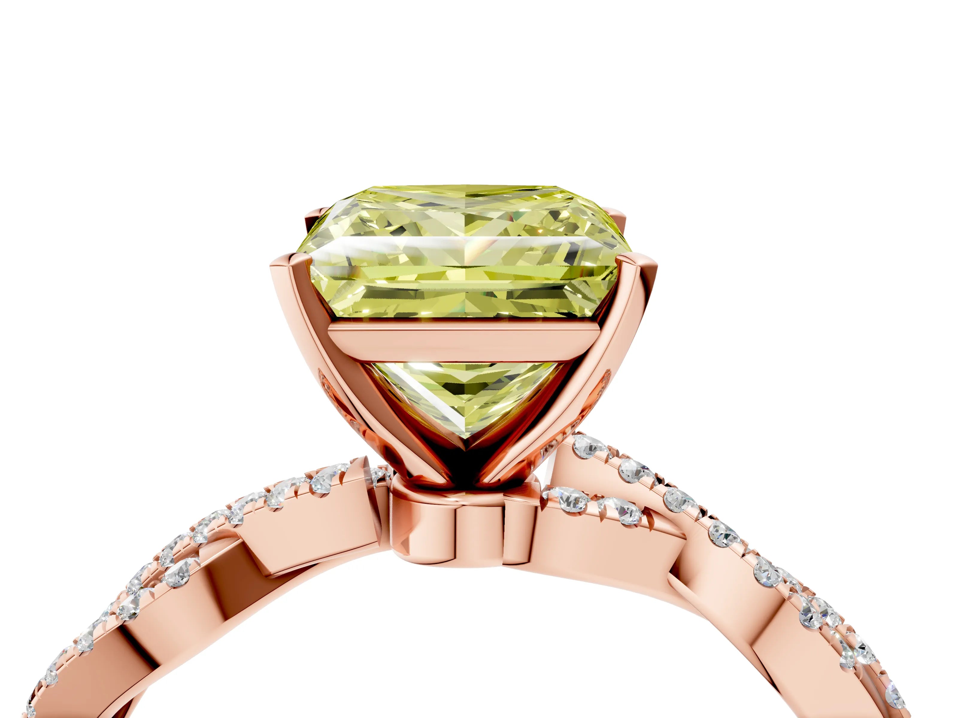 Rose gold Fancy Yellow Princess Cut Solitaire Twisted Pave Band with Four-Prong Setting_7