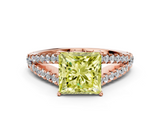 Rose gold Fancy Yellow Princess  Cut Split Shank Pave Diamond Engagement Ring with Four-Prong Setting