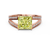 Rose gold Fancy Yellow Princess  Cut Split Shank Pave Diamond Ring with Four-Prong Setting