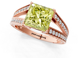 Rose gold Fancy Yellow Princess  Cut Split Shank Pave Diamond Ring with Four-Prong Setting_1