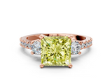 Rose gold Fancy Yellow Princess  Cut Three-Stone Diamond Pavé Band with Prong Setting